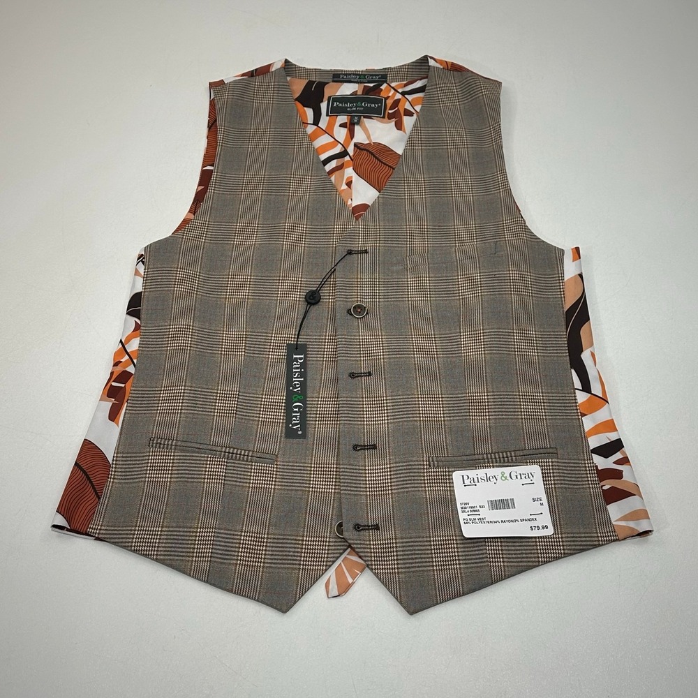 Paisley‎ & Gray Men's Slim Fit Plaid Waistcoat Vest Size M